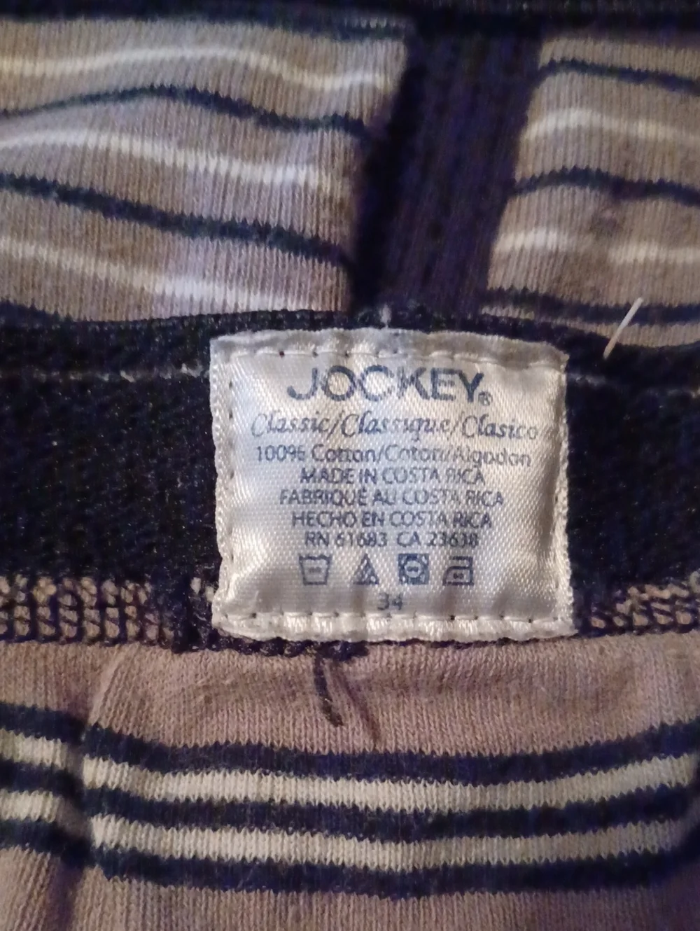 Jockey Cotton  Men’s Black and White/beige Striped Briefs - 3 Pack Size 34